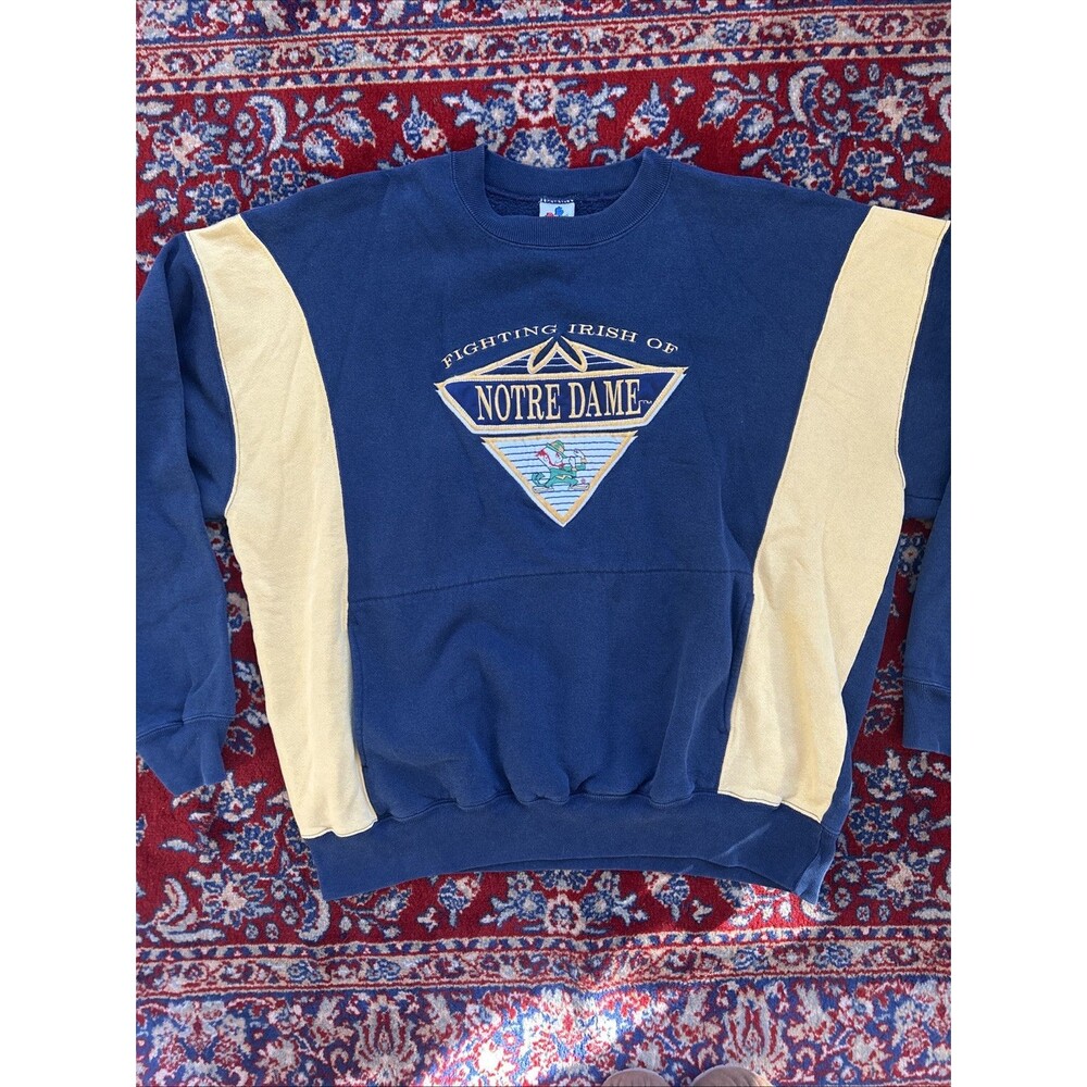 VTG Notre Dame Sweatshirt Fighting Irish Sz XXL Blue Gold Made in U.S.A Pockets